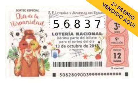 Segundo premio lotería nacional 13 de Octubre de 2018 en Administración de Lotería Las Palmeras Motril